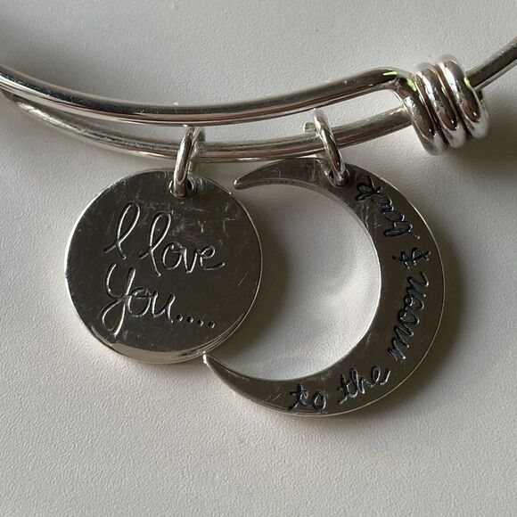 Vintage 925 Sterling Silver Charm Slider Bracelet I Love You To The Moon 13.44g - Picture 5 of 11